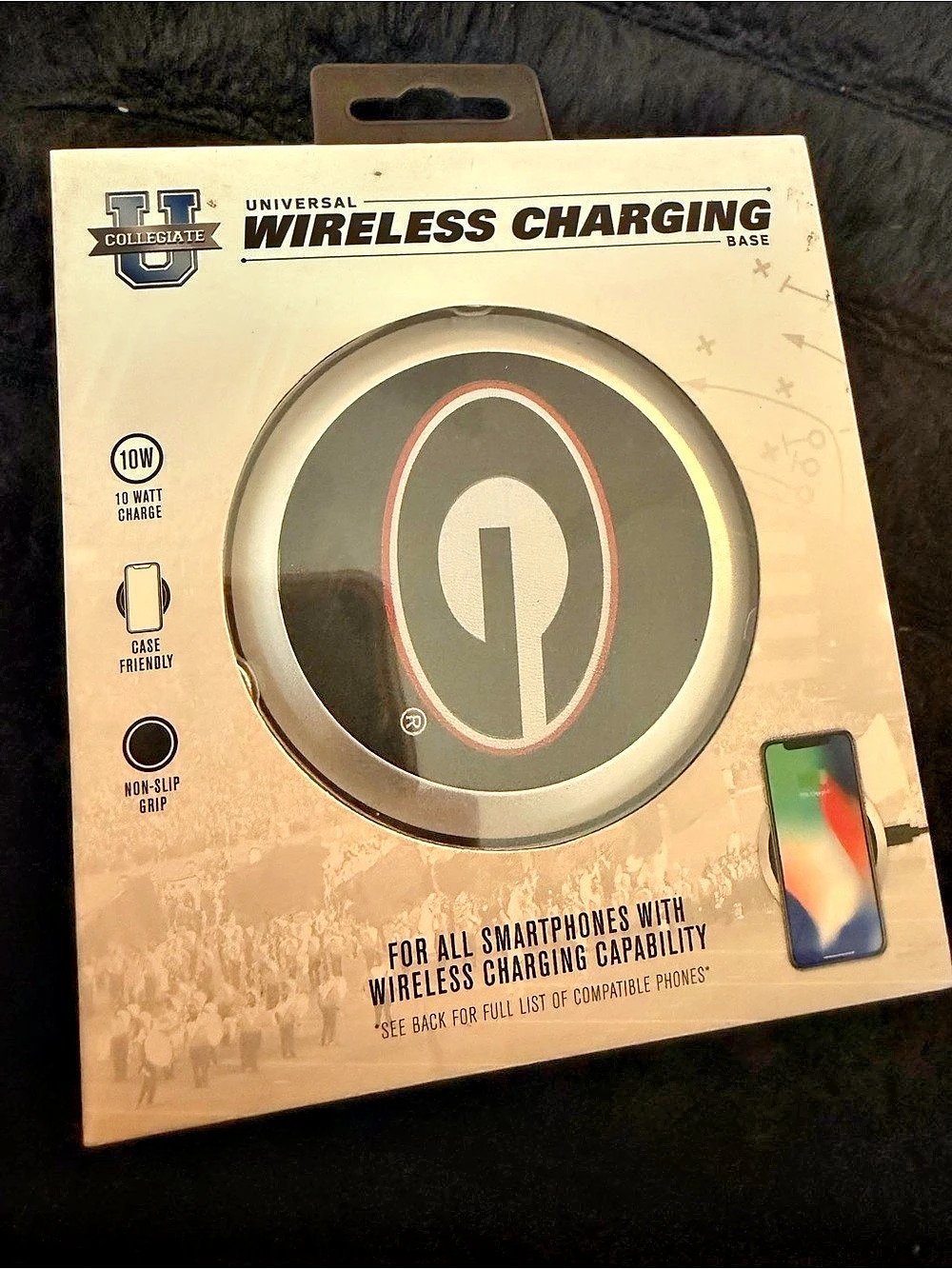 Collegiate Wireless Charging Base 10W Black & Gray NWT